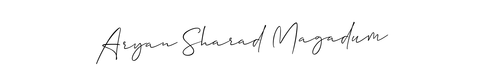 Also You can easily find your signature by using the search form. We will create Aryan Sharad Magadum name handwritten signature images for you free of cost using Allison_Script sign style. Aryan Sharad Magadum signature style 2 images and pictures png