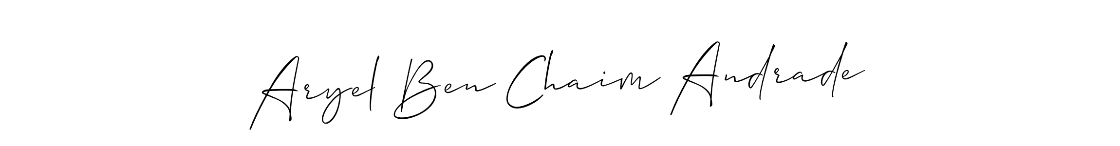 Allison_Script is a professional signature style that is perfect for those who want to add a touch of class to their signature. It is also a great choice for those who want to make their signature more unique. Get Aryel Ben Chaim Andrade name to fancy signature for free. Aryel Ben Chaim Andrade signature style 2 images and pictures png