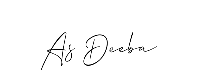Use a signature maker to create a handwritten signature online. With this signature software, you can design (Allison_Script) your own signature for name As Deeba. As Deeba signature style 2 images and pictures png