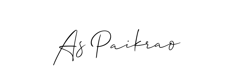 Also You can easily find your signature by using the search form. We will create As Paikrao name handwritten signature images for you free of cost using Allison_Script sign style. As Paikrao signature style 2 images and pictures png