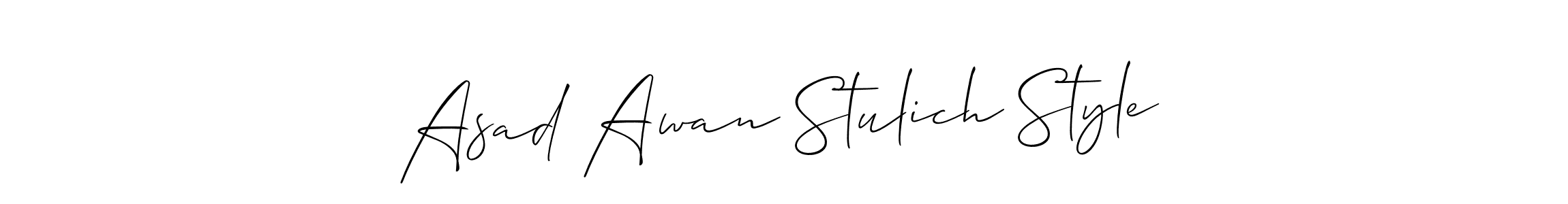 Make a short Asad Awan Stulich Style signature style. Manage your documents anywhere anytime using Allison_Script. Create and add eSignatures, submit forms, share and send files easily. Asad Awan Stulich Style signature style 2 images and pictures png