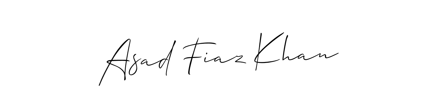 The best way (Allison_Script) to make a short signature is to pick only two or three words in your name. The name Asad Fiaz Khan include a total of six letters. For converting this name. Asad Fiaz Khan signature style 2 images and pictures png