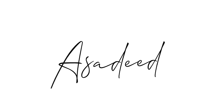 Use a signature maker to create a handwritten signature online. With this signature software, you can design (Allison_Script) your own signature for name Asadeed. Asadeed signature style 2 images and pictures png