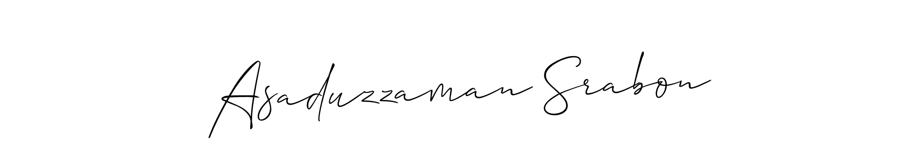 It looks lik you need a new signature style for name Asaduzzaman Srabon. Design unique handwritten (Allison_Script) signature with our free signature maker in just a few clicks. Asaduzzaman Srabon signature style 2 images and pictures png