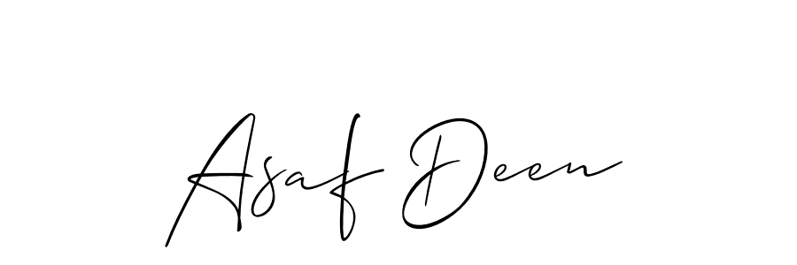 The best way (Allison_Script) to make a short signature is to pick only two or three words in your name. The name Asaf Deen include a total of six letters. For converting this name. Asaf Deen signature style 2 images and pictures png