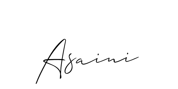 The best way (Allison_Script) to make a short signature is to pick only two or three words in your name. The name Asaini include a total of six letters. For converting this name. Asaini signature style 2 images and pictures png