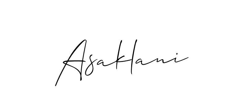 Make a beautiful signature design for name Asaklani. With this signature (Allison_Script) style, you can create a handwritten signature for free. Asaklani signature style 2 images and pictures png