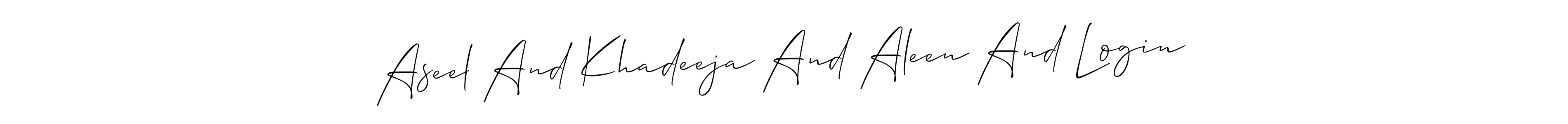 The best way (Allison_Script) to make a short signature is to pick only two or three words in your name. The name Aseel And Khadeeja And Aleen And Login include a total of six letters. For converting this name. Aseel And Khadeeja And Aleen And Login signature style 2 images and pictures png