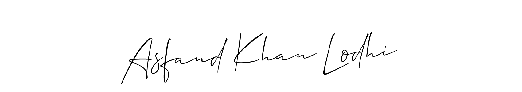 How to make Asfand Khan Lodhi name signature. Use Allison_Script style for creating short signs online. This is the latest handwritten sign. Asfand Khan Lodhi signature style 2 images and pictures png