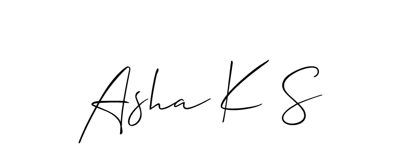 Also You can easily find your signature by using the search form. We will create Asha K S name handwritten signature images for you free of cost using Allison_Script sign style. Asha K S signature style 2 images and pictures png