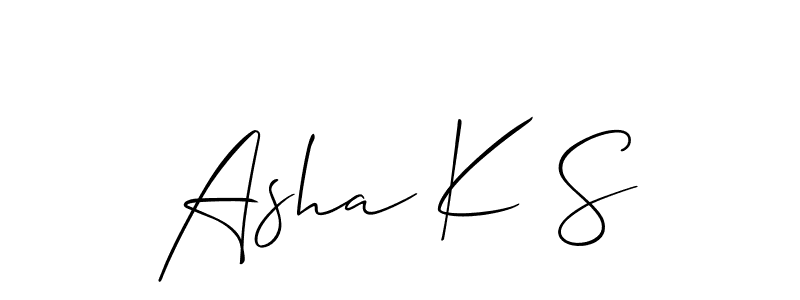 You should practise on your own different ways (Allison_Script) to write your name (Asha K S) in signature. don't let someone else do it for you. Asha K S signature style 2 images and pictures png