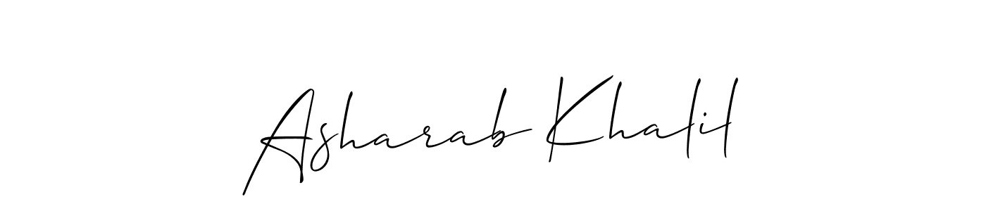 How to make Asharab Khalil name signature. Use Allison_Script style for creating short signs online. This is the latest handwritten sign. Asharab Khalil signature style 2 images and pictures png