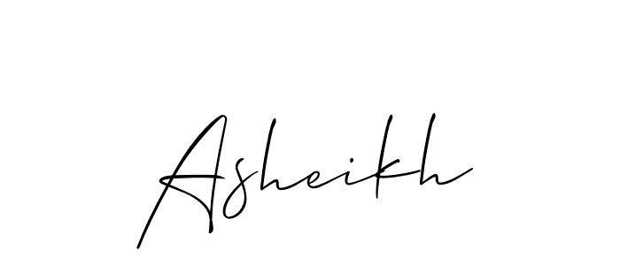 The best way (Allison_Script) to make a short signature is to pick only two or three words in your name. The name Asheikh include a total of six letters. For converting this name. Asheikh signature style 2 images and pictures png