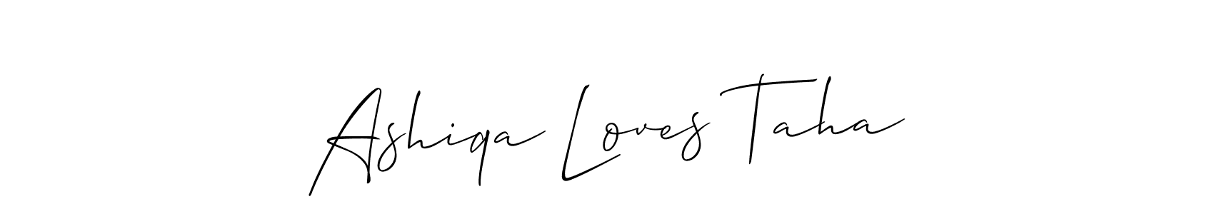 How to make Ashiqa Loves Taha name signature. Use Allison_Script style for creating short signs online. This is the latest handwritten sign. Ashiqa Loves Taha signature style 2 images and pictures png