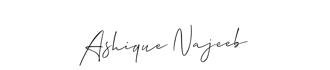 The best way (Allison_Script) to make a short signature is to pick only two or three words in your name. The name Ashique Najeeb include a total of six letters. For converting this name. Ashique Najeeb signature style 2 images and pictures png