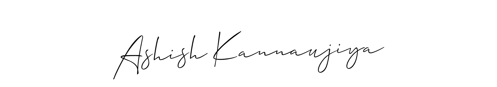 Allison_Script is a professional signature style that is perfect for those who want to add a touch of class to their signature. It is also a great choice for those who want to make their signature more unique. Get Ashish Kannaujiya name to fancy signature for free. Ashish Kannaujiya signature style 2 images and pictures png