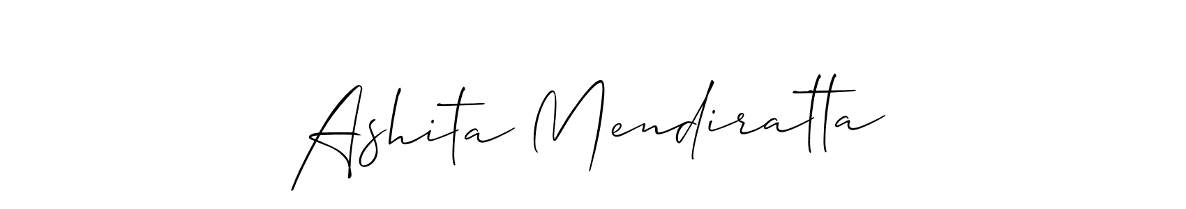 How to make Ashita Mendiratta name signature. Use Allison_Script style for creating short signs online. This is the latest handwritten sign. Ashita Mendiratta signature style 2 images and pictures png