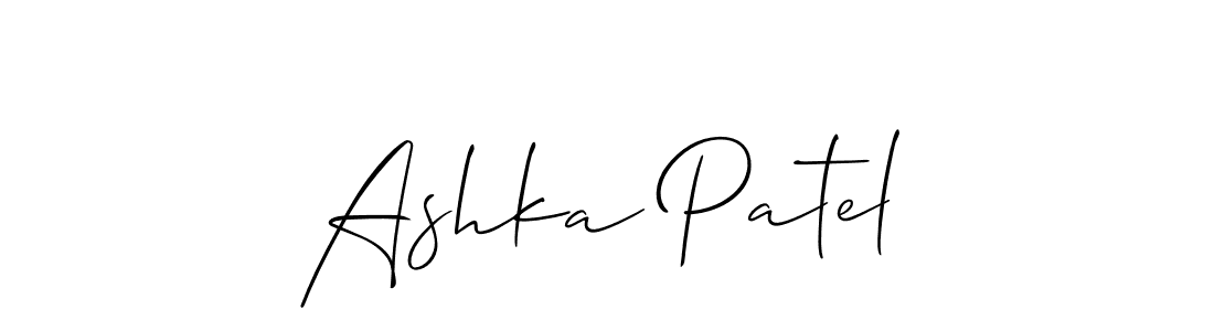 Make a beautiful signature design for name Ashka Patel. With this signature (Allison_Script) style, you can create a handwritten signature for free. Ashka Patel signature style 2 images and pictures png