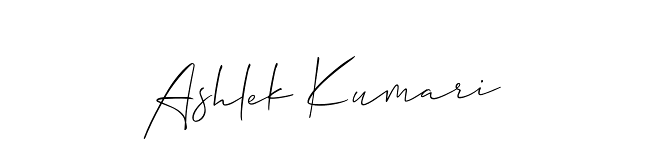 Allison_Script is a professional signature style that is perfect for those who want to add a touch of class to their signature. It is also a great choice for those who want to make their signature more unique. Get Ashlek Kumari name to fancy signature for free. Ashlek Kumari signature style 2 images and pictures png