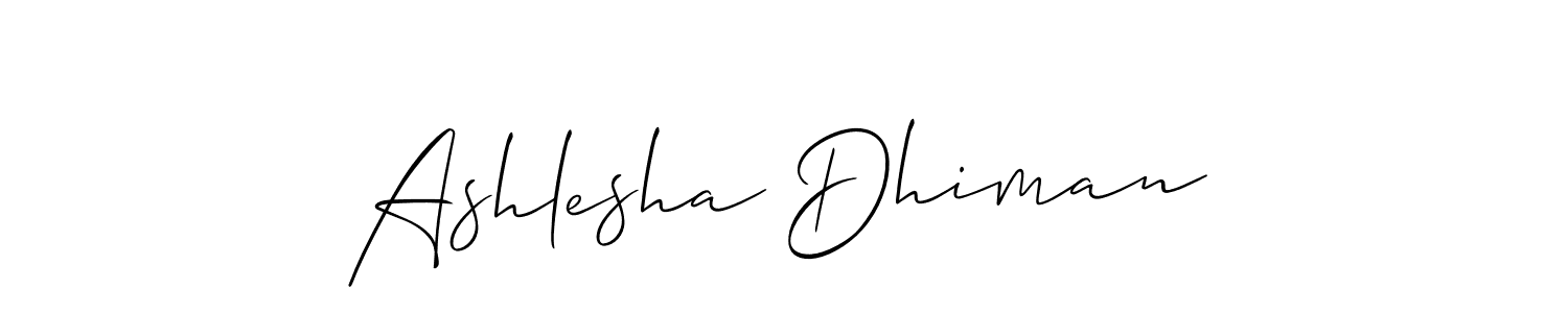 This is the best signature style for the Ashlesha Dhiman name. Also you like these signature font (Allison_Script). Mix name signature. Ashlesha Dhiman signature style 2 images and pictures png