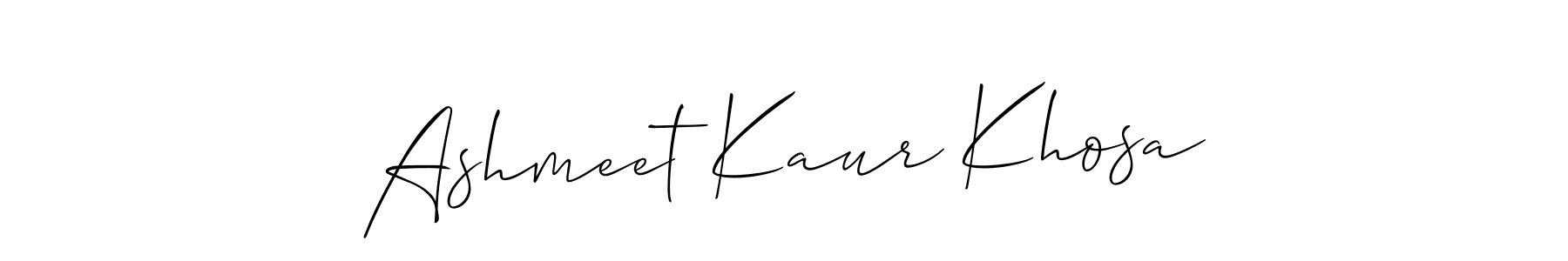The best way (Allison_Script) to make a short signature is to pick only two or three words in your name. The name Ashmeet Kaur Khosa include a total of six letters. For converting this name. Ashmeet Kaur Khosa signature style 2 images and pictures png