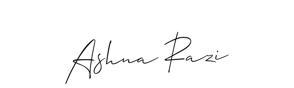 Make a beautiful signature design for name Ashna Razi. With this signature (Allison_Script) style, you can create a handwritten signature for free. Ashna Razi signature style 2 images and pictures png