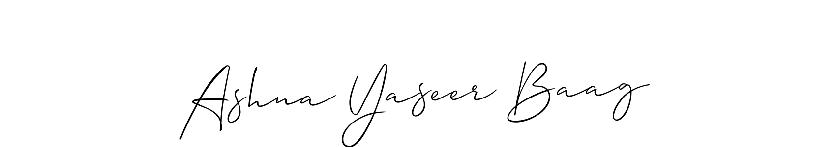 It looks lik you need a new signature style for name Ashna Yaseer Baag. Design unique handwritten (Allison_Script) signature with our free signature maker in just a few clicks. Ashna Yaseer Baag signature style 2 images and pictures png