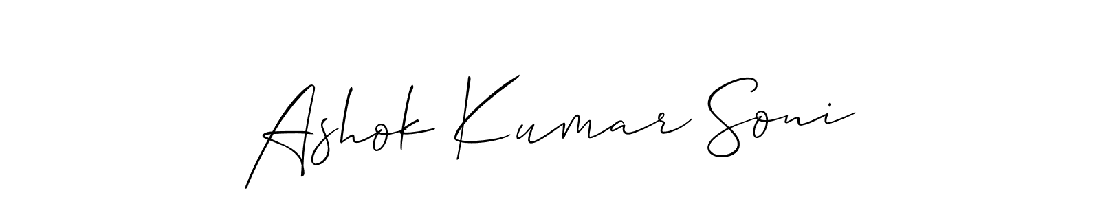 Make a short Ashok Kumar Soni signature style. Manage your documents anywhere anytime using Allison_Script. Create and add eSignatures, submit forms, share and send files easily. Ashok Kumar Soni signature style 2 images and pictures png