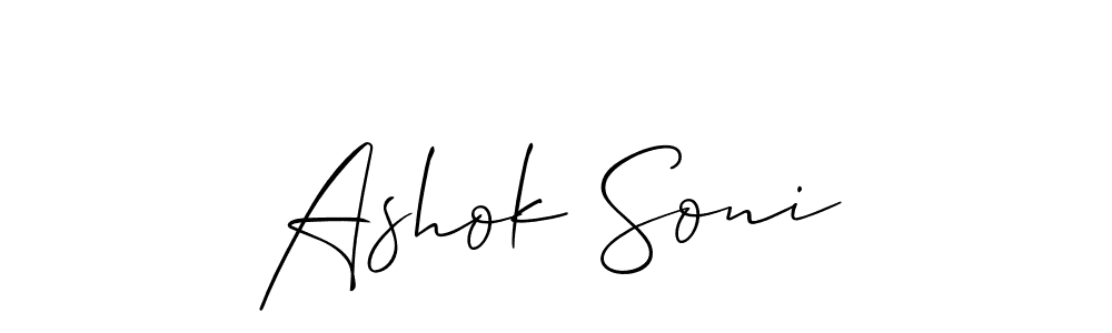 Make a beautiful signature design for name Ashok Soni. With this signature (Allison_Script) style, you can create a handwritten signature for free. Ashok Soni signature style 2 images and pictures png