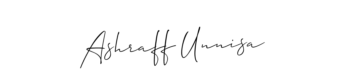 How to make Ashraff Unnisa name signature. Use Allison_Script style for creating short signs online. This is the latest handwritten sign. Ashraff Unnisa signature style 2 images and pictures png