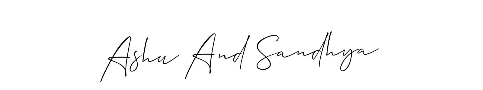 Make a short Ashu And Sandhya signature style. Manage your documents anywhere anytime using Allison_Script. Create and add eSignatures, submit forms, share and send files easily. Ashu And Sandhya signature style 2 images and pictures png