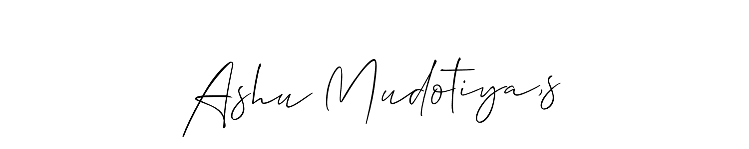 The best way (Allison_Script) to make a short signature is to pick only two or three words in your name. The name Ashu Mudotiya,s include a total of six letters. For converting this name. Ashu Mudotiya,s signature style 2 images and pictures png