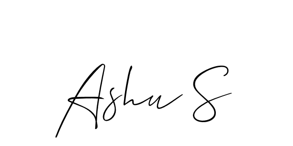The best way (Allison_Script) to make a short signature is to pick only two or three words in your name. The name Ashu S include a total of six letters. For converting this name. Ashu S signature style 2 images and pictures png