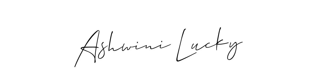 Create a beautiful signature design for name Ashwini Lucky. With this signature (Allison_Script) fonts, you can make a handwritten signature for free. Ashwini Lucky signature style 2 images and pictures png