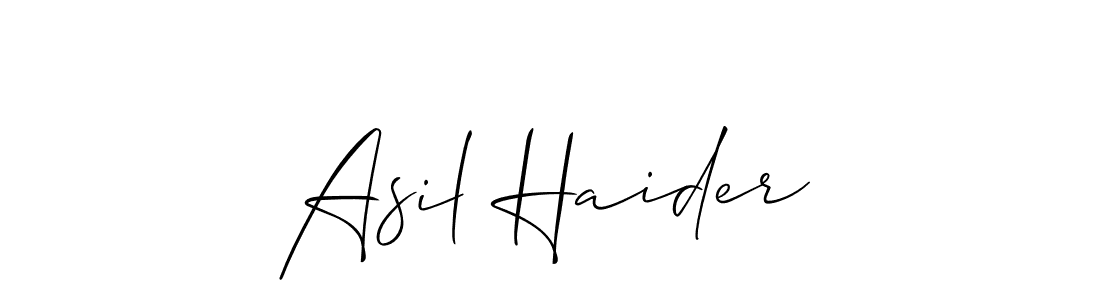 The best way (Allison_Script) to make a short signature is to pick only two or three words in your name. The name Asil Haider include a total of six letters. For converting this name. Asil Haider signature style 2 images and pictures png