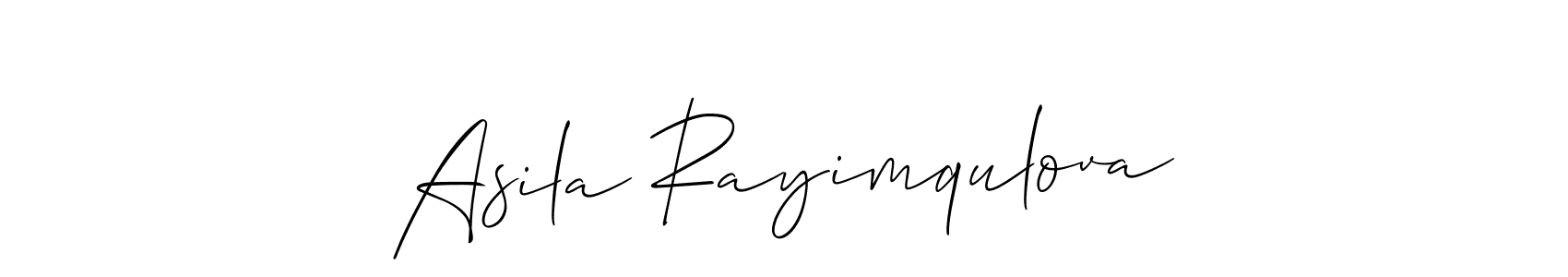 Make a beautiful signature design for name Asila Rayimqulova. With this signature (Allison_Script) style, you can create a handwritten signature for free. Asila Rayimqulova signature style 2 images and pictures png