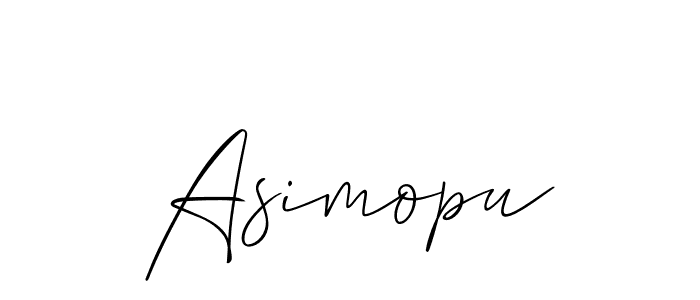 You can use this online signature creator to create a handwritten signature for the name Asimopu. This is the best online autograph maker. Asimopu signature style 2 images and pictures png