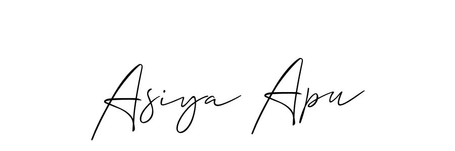 How to make Asiya Apu name signature. Use Allison_Script style for creating short signs online. This is the latest handwritten sign. Asiya Apu signature style 2 images and pictures png