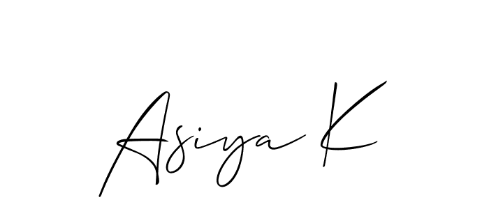 Use a signature maker to create a handwritten signature online. With this signature software, you can design (Allison_Script) your own signature for name Asiya K. Asiya K signature style 2 images and pictures png