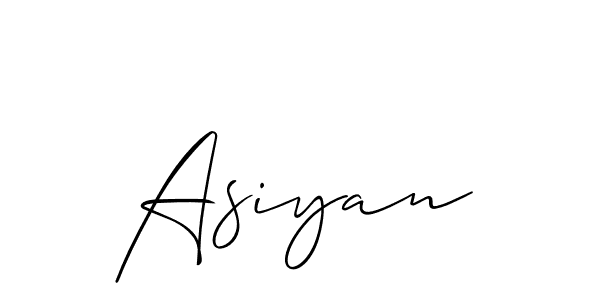 Use a signature maker to create a handwritten signature online. With this signature software, you can design (Allison_Script) your own signature for name Asiyan. Asiyan signature style 2 images and pictures png