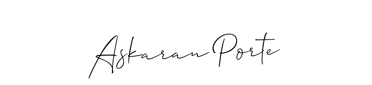 Make a beautiful signature design for name Askaran Porte. With this signature (Allison_Script) style, you can create a handwritten signature for free. Askaran Porte signature style 2 images and pictures png