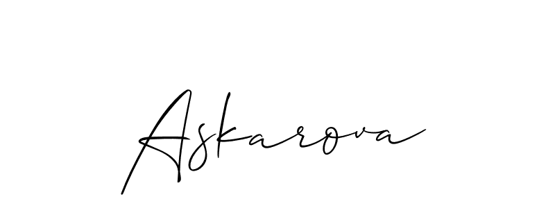 The best way (Allison_Script) to make a short signature is to pick only two or three words in your name. The name Askarova include a total of six letters. For converting this name. Askarova signature style 2 images and pictures png