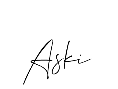 Also You can easily find your signature by using the search form. We will create Aski name handwritten signature images for you free of cost using Allison_Script sign style. Aski signature style 2 images and pictures png