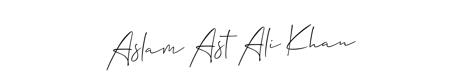 Allison_Script is a professional signature style that is perfect for those who want to add a touch of class to their signature. It is also a great choice for those who want to make their signature more unique. Get Aslam Ast Ali Khan name to fancy signature for free. Aslam Ast Ali Khan signature style 2 images and pictures png