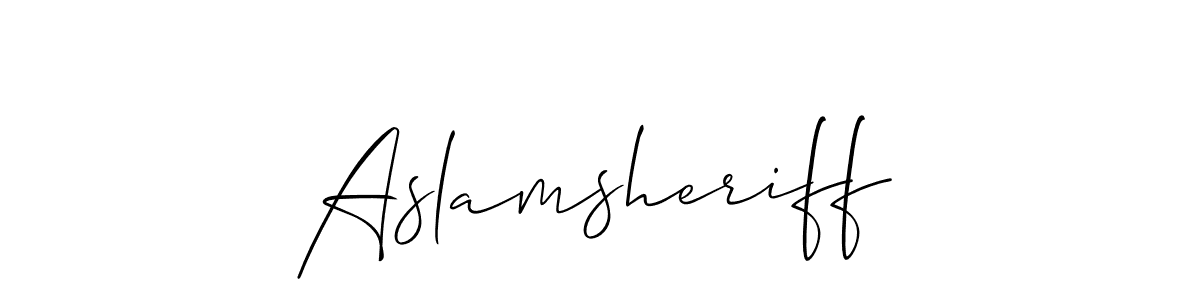 Use a signature maker to create a handwritten signature online. With this signature software, you can design (Allison_Script) your own signature for name Aslamsheriff. Aslamsheriff signature style 2 images and pictures png