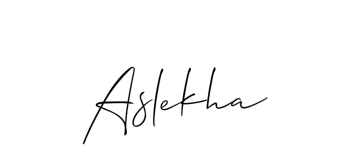 Allison_Script is a professional signature style that is perfect for those who want to add a touch of class to their signature. It is also a great choice for those who want to make their signature more unique. Get Aslekha name to fancy signature for free. Aslekha signature style 2 images and pictures png