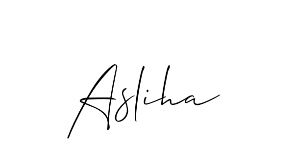 Use a signature maker to create a handwritten signature online. With this signature software, you can design (Allison_Script) your own signature for name Asliha. Asliha signature style 2 images and pictures png