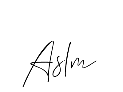 The best way (Allison_Script) to make a short signature is to pick only two or three words in your name. The name Aslm include a total of six letters. For converting this name. Aslm signature style 2 images and pictures png