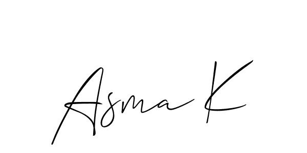 Also we have Asma K name is the best signature style. Create professional handwritten signature collection using Allison_Script autograph style. Asma K signature style 2 images and pictures png
