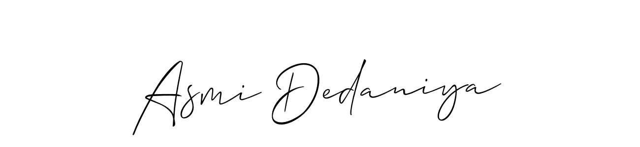 Allison_Script is a professional signature style that is perfect for those who want to add a touch of class to their signature. It is also a great choice for those who want to make their signature more unique. Get Asmi Dedaniya name to fancy signature for free. Asmi Dedaniya signature style 2 images and pictures png